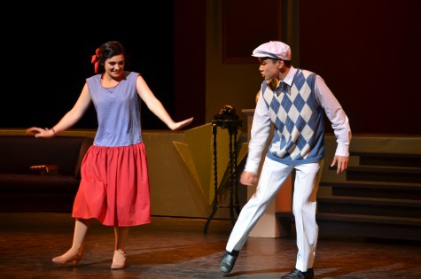 Junior Anna Novack and sophomore Jack Engelbrekt break out in song and dance in the number they performed as a duo. The two acted as lovers in the show “The Boy Friend” and got married at the end of the production.