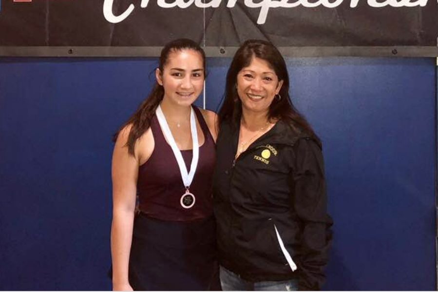 After+the+state+tournament%2C+Brooke+Demerath+smiles+with+the+girls+tennis+coach%2C+Jane+Demerath%2C+who+is+also+her+mother.+Brooke+Demerath+said+that+she+is+not+only+supported+by%2C+but+also+inspired+by+her+family.