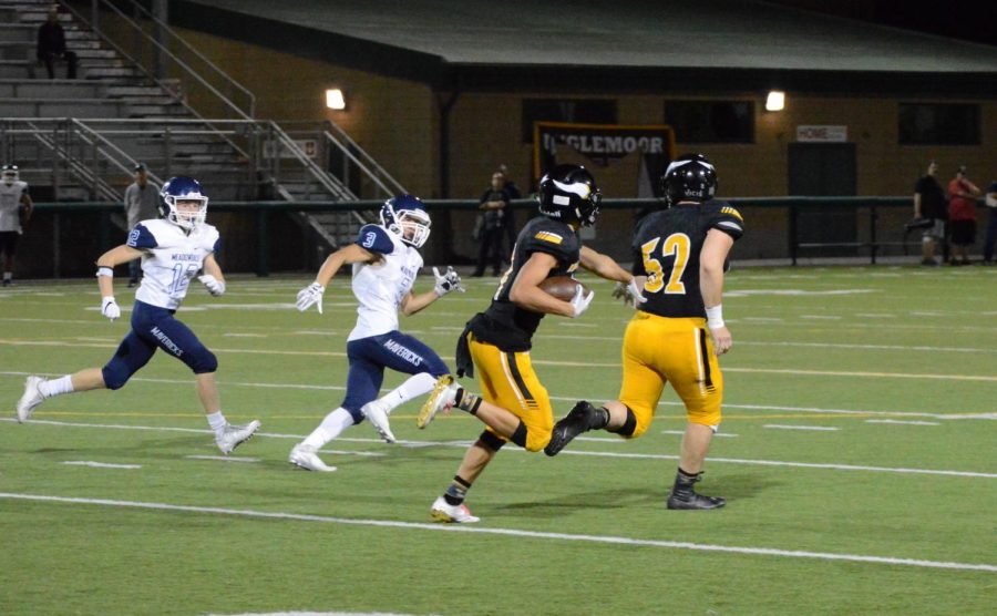 Senior wide receiver Kincaid Schmitt races down the sideline on a key fourth down conversion with less than two minutes to play. The Vikings would go on to win 29-28.