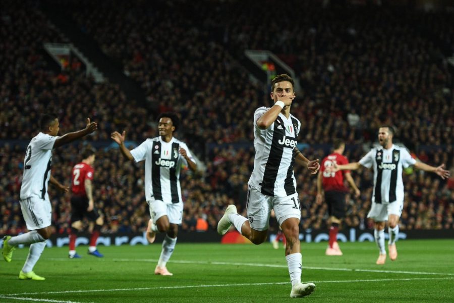 Paulo Dybala celebrates after giving Juventus a 1-0 lead against Manchester United.