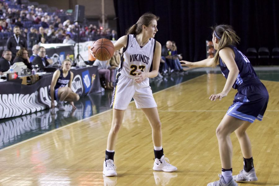 Jenna Troy plays at the Tacoma Dome on Feb. 27. Inglemoor won the game with a final score of 65- 54. 