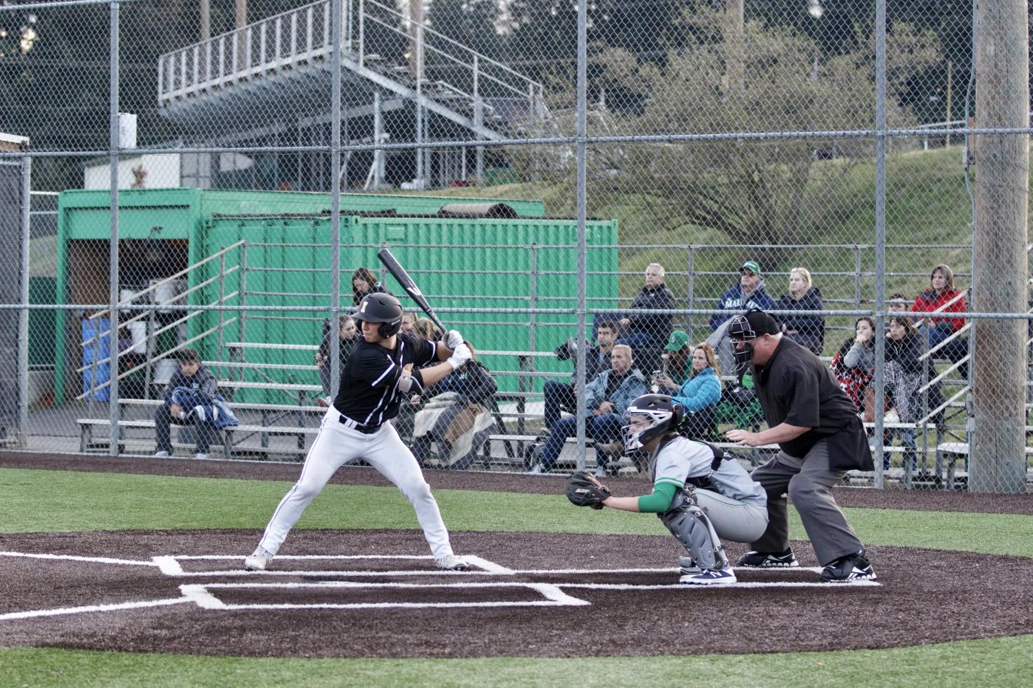 Senior+Sean+Mulcare+stands+at+the+plate+against+Woodinville+on+April+1st.+The+Vikings+went+on+to+win+5-0%2C+the+sixth+win+in+a+string+of+eight+straight.