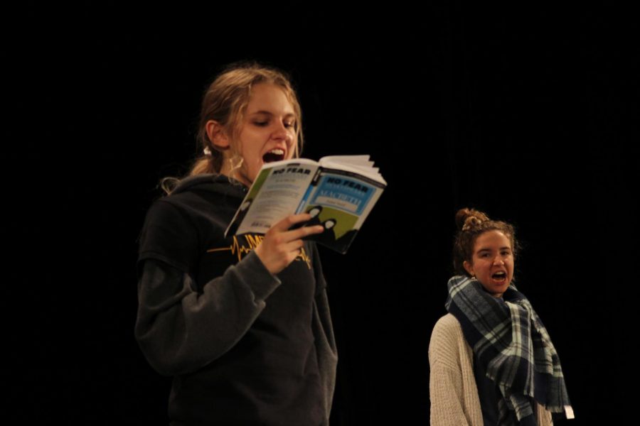 Junior Daisy Held reads lines at an after-school rehearsal of “Macbeth.” Photo by Eli Shafer