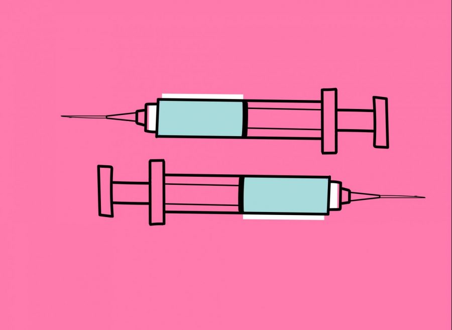 Vaccination compliance opinion article. Graphic for thumbnail. Art by Mia Tavares