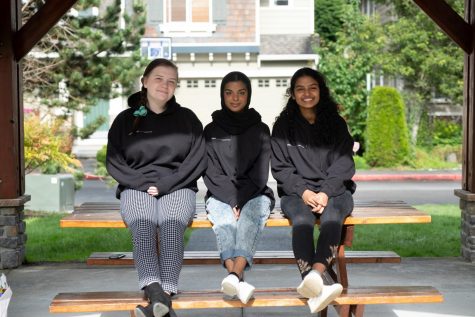 Sonya Sheptunov, Rahima Baluch and Aditi Jain say their final goodbyes as Nordic News editors for the 2019-2020 school year. Photo by Joanna Little