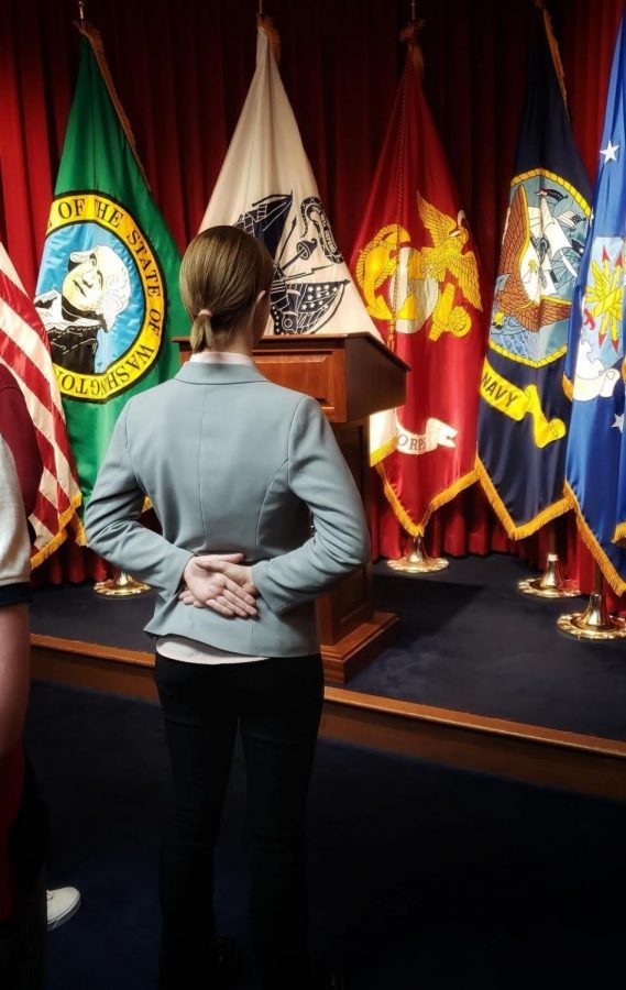 Lilli Wildermuth at her swearing-in ceremony for the air force. Wildermuth plans to serve in the air force for four years before pursuing a nursing degree. Photo Courtesy of Lilli Wildermuth.