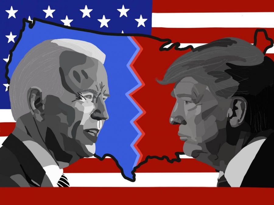 The 2020 presidential election has heated up in recent days with  Nov. 3 quickly approaching. Art by Mia Tavares 