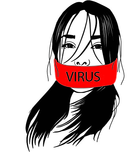 Asian Americans are being labelled as a virus, silencing their individuality. Art by Jackie Su. 
