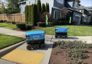 “The Amazon Scout robots are tested in the neighborhoods around the Eastside Church and can be seen from bus 174’s route. These two were seen on April 7 as they drove around the neighborhood in the afternoon.”