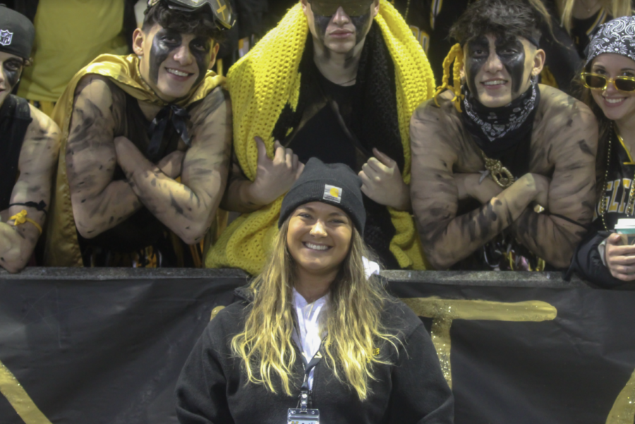 Kealey+Stanich+supervises+the+student+section+during+a+football+game+at+Pop+Keeney+Stadium+on+Nov.+4.