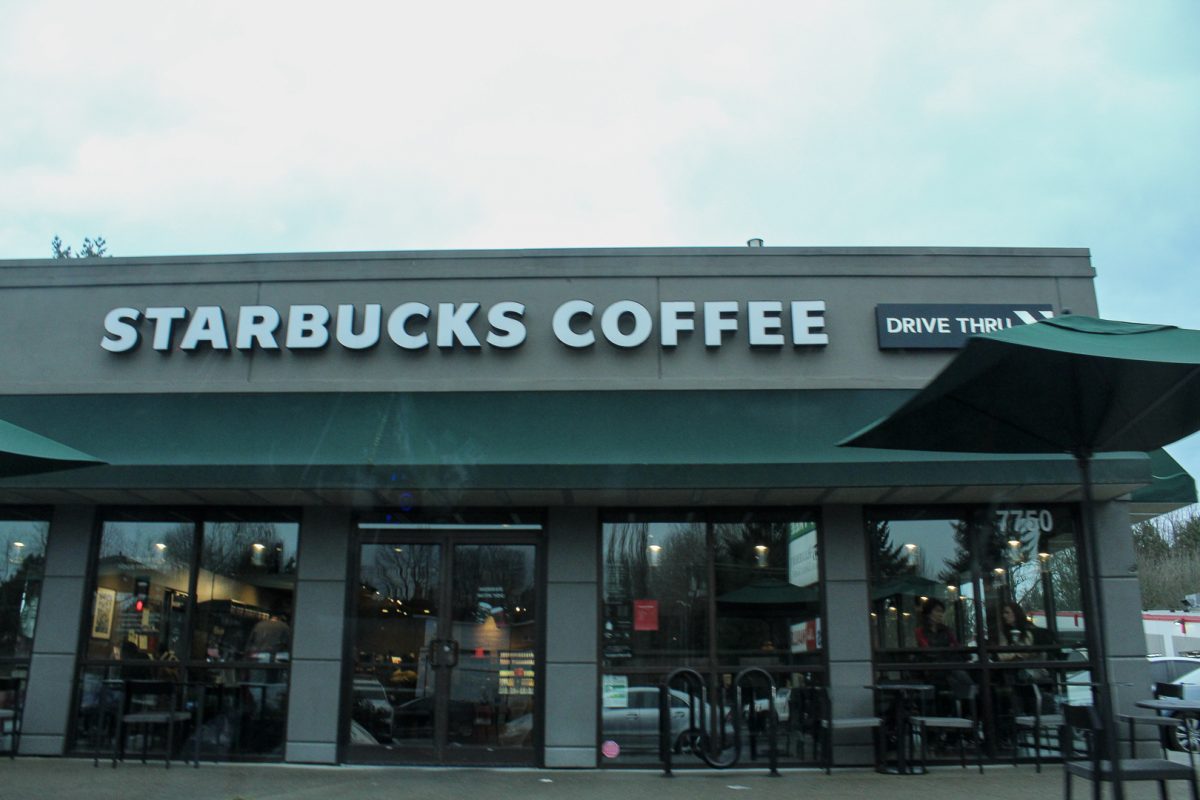 The Kenmore Square Starbucks store is a common place for students to eat lunch or study.