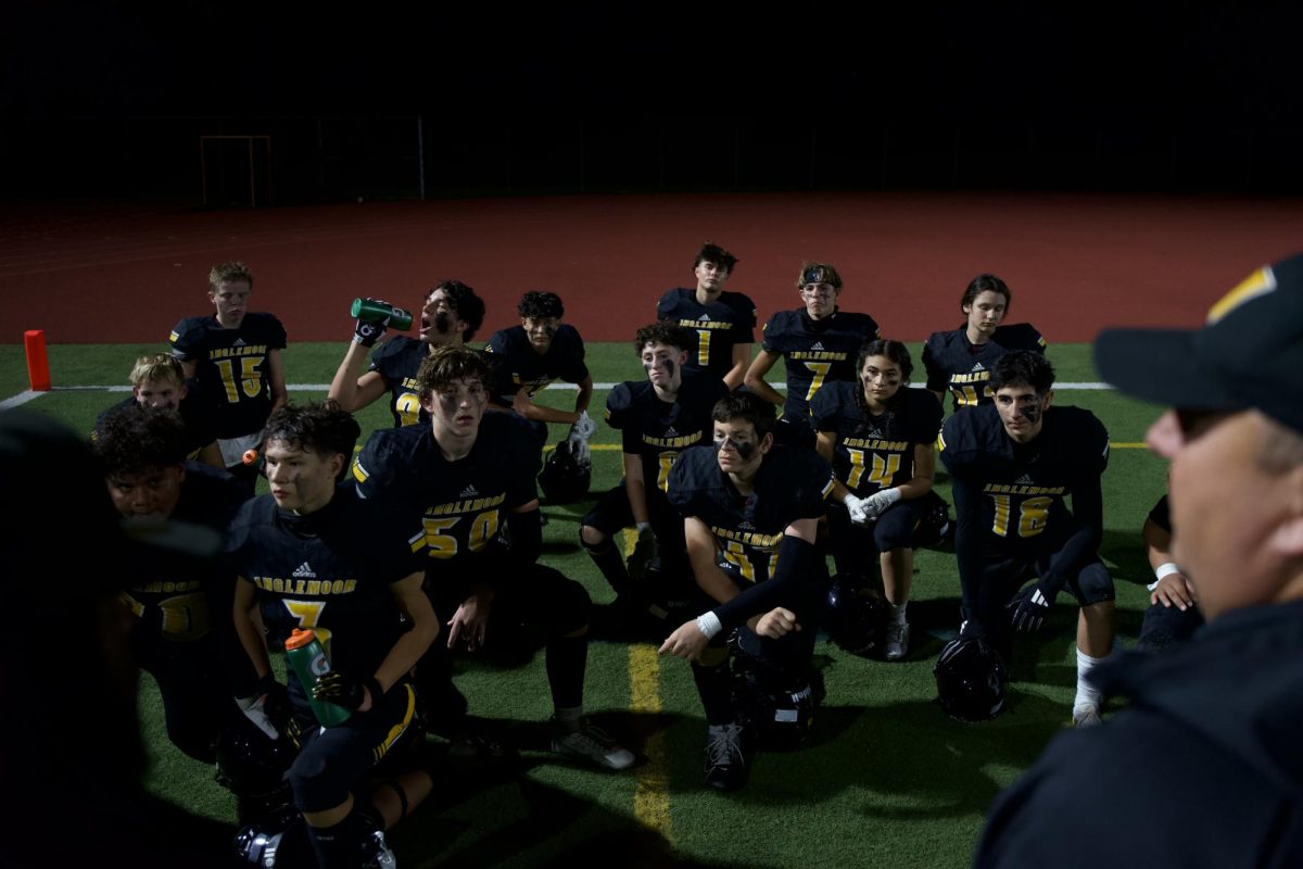 Vikings huddle up during half time during their Sept. 30 game against Redmond.