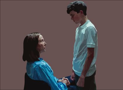 A scene from Adolescence, a British Netflix series that follows a 13-year-old schoolboy accused of murdering a female classmate. The show has received critical acclaim and sparked conversation on the impact of the “manosphere” and increased misogynistic ideologies. 