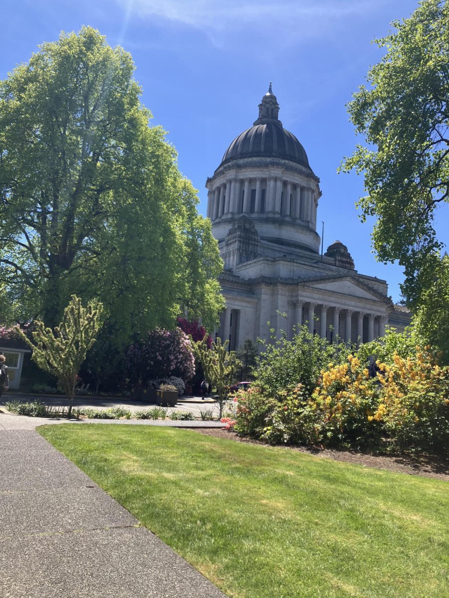 The sun shines on the capitol building in Olympia on May 10, 2026. This building houses both chambers of the Wash. legislature, as well as the offices of several of the most important elected officials in the state, including Governor Bob Ferguson. 