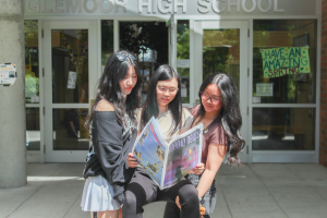 (left to right) Co-Editor-in-Chief Iris Huang, Web Editor-in-Chief Callie Tse and Co-Editor-in-Chief Annabelle Yip.